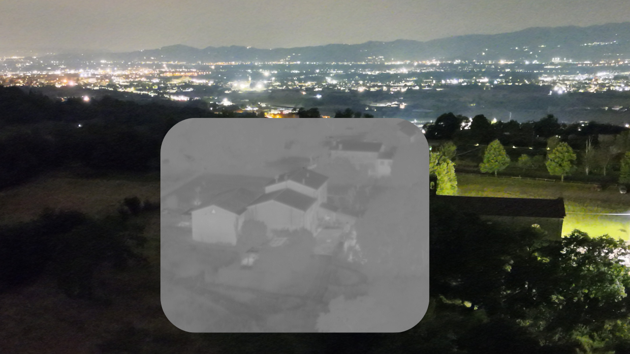 Visione termica notturna di una proprietà dall'alto